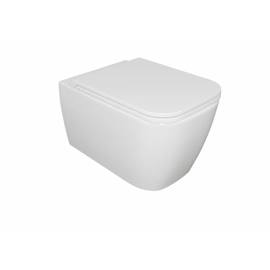 Toilet Wall Mounted Tuscano NO Rim And With Seat And Cover Soft Close Tuscano Quick Release Thermoset White Color