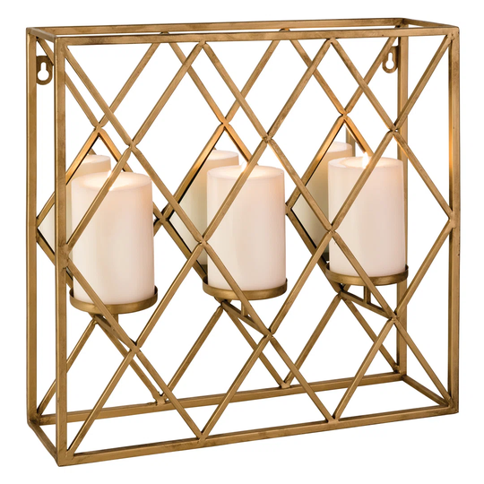 Mounted Gold Candle Holder With Criss Cross Pattern