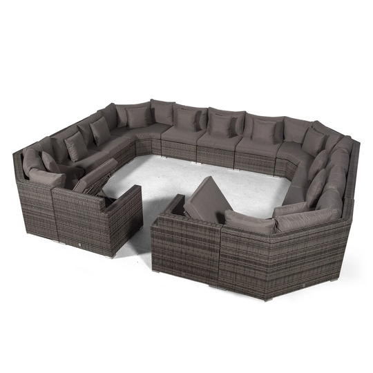 Villasenor Grey Rattan U Shape 13 Seat Sofa With 2 X Rectangle Ice Bucket Coffee Table, Outdoor Patio Garden Furniture