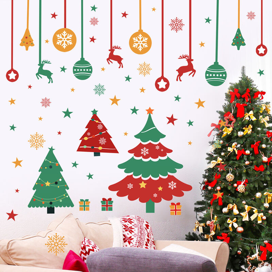 Christmas tree bell snowflake elk wall sticker self-adhesive glass window graffiti decoration festival atmosphere living room wall sticker