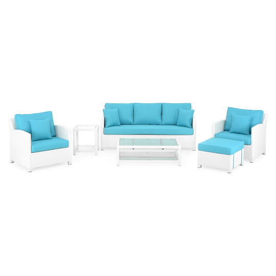 Set 2 Armchairs, Sofa, Coffee Table, Stool And Corner Table Safira White/turquoise