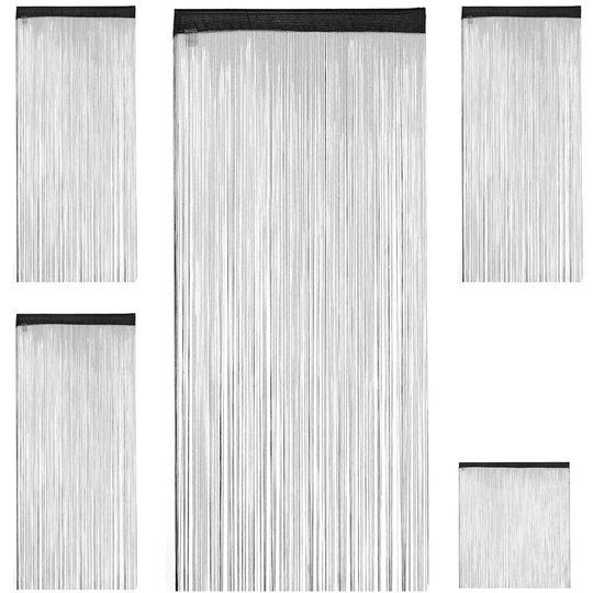 Set of 4 Relaxdays Black String Curtains, Can be Shortened, With Eyelet Top for Windows & Doors, 90x245 cm, Black
