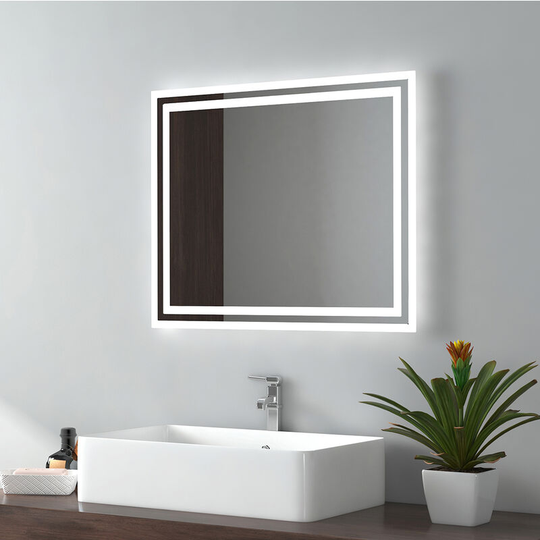 Emke - Illuminated led Bathroom Mirror, Wall-Mounted Vanity Mirror 500x600mm with led Light, Button Switch, Demister Pad, Adjustable Color Tones