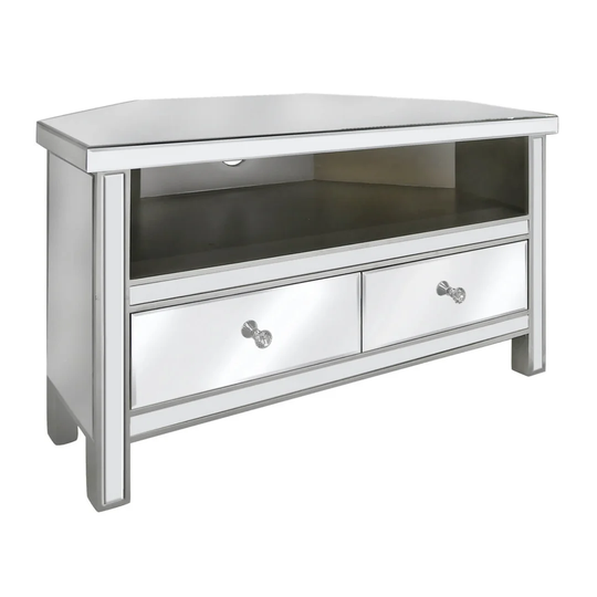 TV Table for Living Room Bedroom Furniture, 42 Corner TV Stand with 2 Drawers Storage Shelf Space