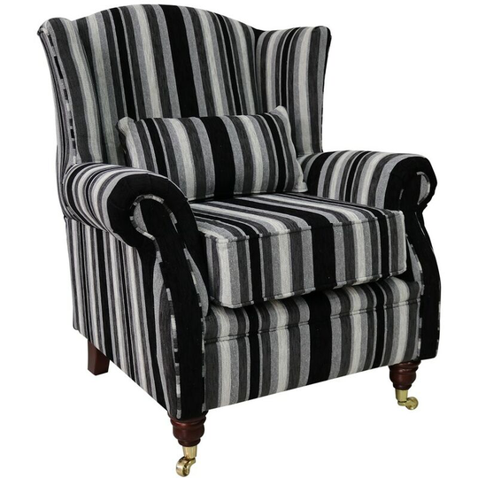 Wing Chair Fireside High Back Armchair Justin Stripe Black