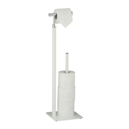 Relaxdays - Toilet Paper Holder, Free-Standing, for 4 Spare Rolls, 71 x 20 x 20 cm, Bathroom & wc Accessory, White/Silver