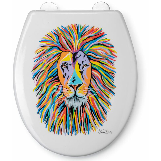 Lewis McZoo Lion Toilet Seat Oval Soft Close Flexi Fix Steven Brown - White - Croydex