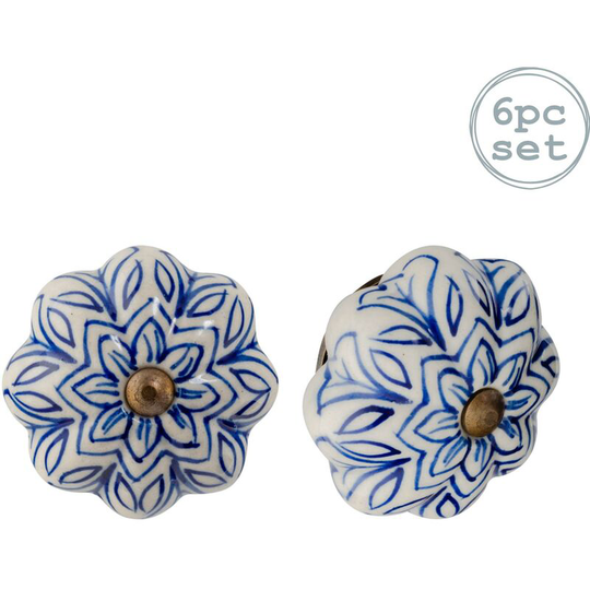 Nicola Spring Floral Ceramic Cabinet Knobs - Navy - Pack of 6