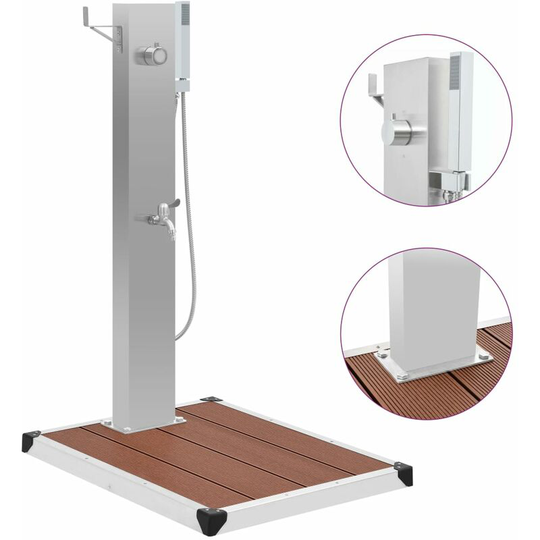 Outdoor Shower with Tray wpc Stainless Steel - Brown