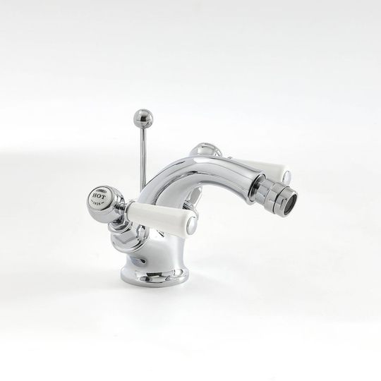 Elizabeth - Traditional Mono Bidet Mixer Tap with Lever Handles - Chrome and White - Milano