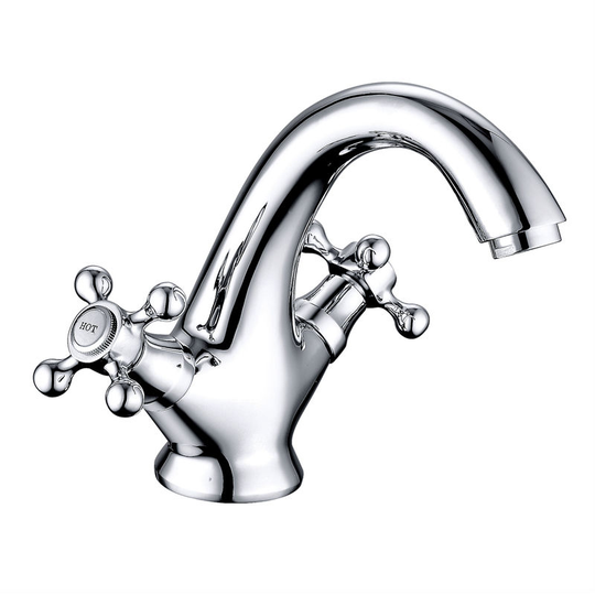 NRG - Traditional Cross Head Mixer Basin Sink Tap Bathroom Vintage Faucet Chrome