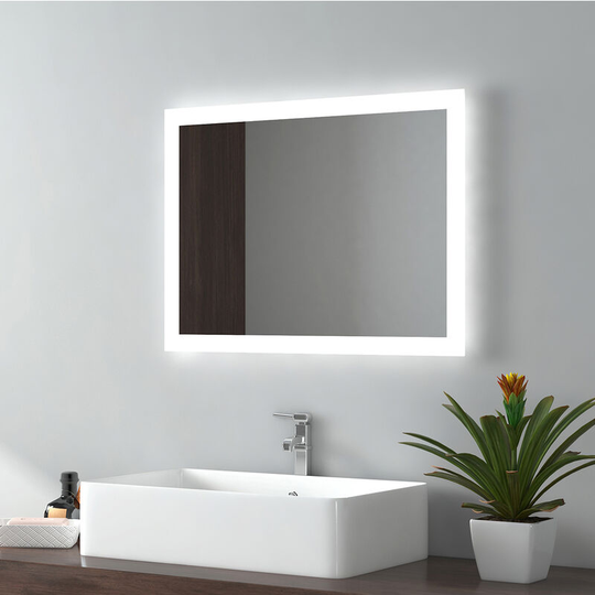 Emke - 450 x 600 mm Illuminated Backlit led Bathroom Mirror, Wall Mounted Multifunction Bathroom Vanity Mirror with Lights and Demister Pad,