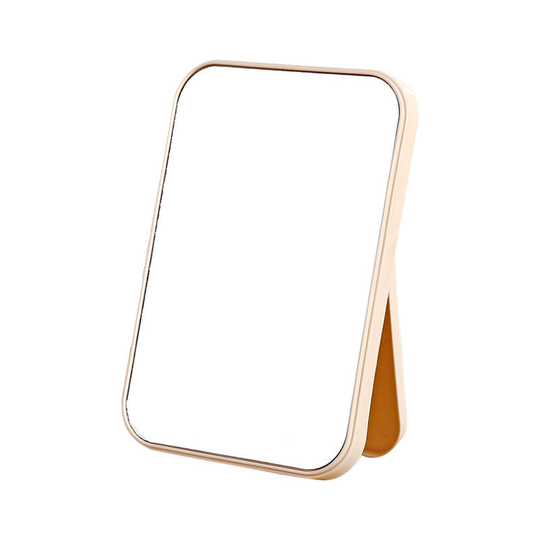 Portable Cosmetic Mirror Folding Desktop Compact Makeup Mirror (Beige)