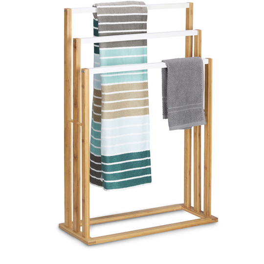 Relaxdays - Bamboo Towel Stand Size: approx 82 x 54 x 24 cm Ascending Rails Towel Holder w/ 3 Rails as Elegant Bathroom Accessory Freestanding Towel