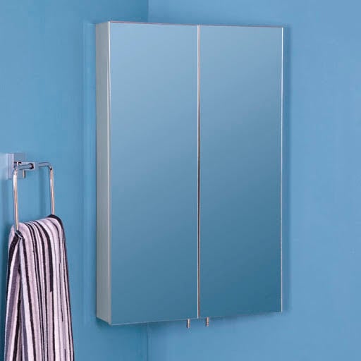Croydex Avisio Double Door Stainless Steel Mirror Corner Bathroom Cabinet 700 x 450mm - WC766105