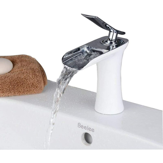 Perlerare - Single Handle Brass Bathroom Sink Faucet, Single Handle Basin Faucet with Ceramic Cartridge, White Plating