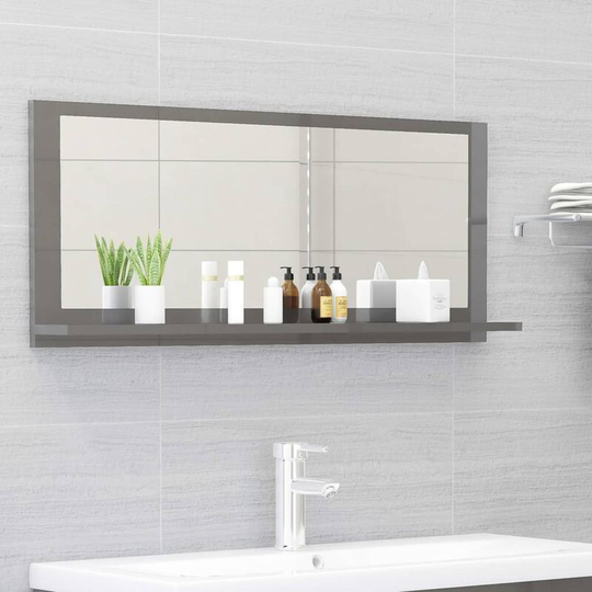 Topdeal Bathroom Mirror High Gloss Grey 90x10.5x37 cm Chipboard FF804588_UK