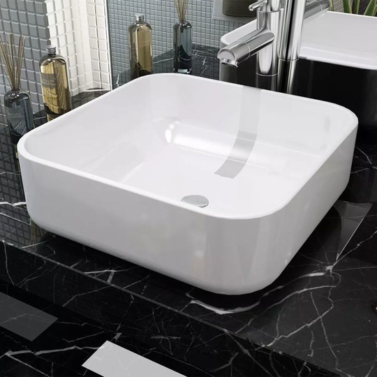 Basin Square Ceramic White 38x38x13.5 cm VD04462 - Hommoo