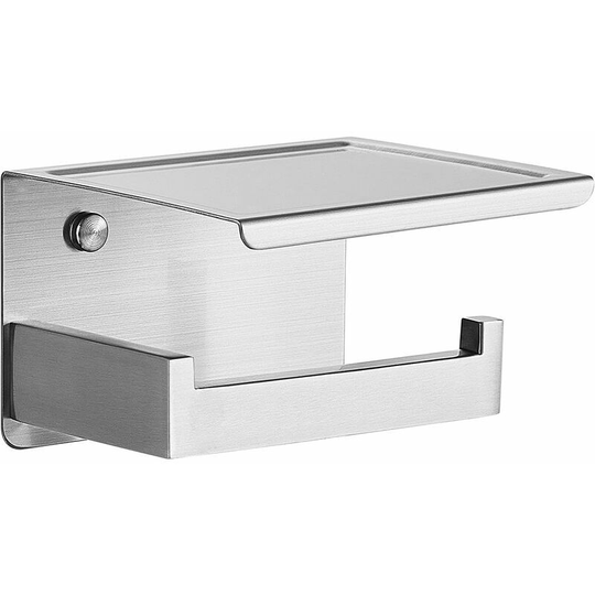Toilet Paper Holder No Drilling Wall Mounted Toilet Roll Holder for BathroomSelf Adhesive Toilet Roll Holder with Shelf Stainless Steel Silver