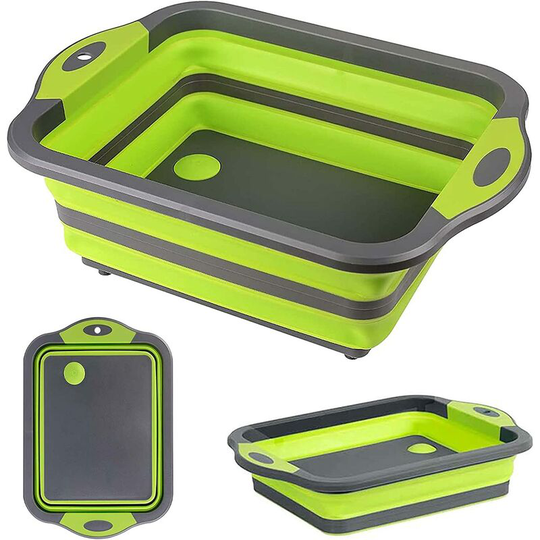 Dksfjkl - Multifunctional Folding Chopping Board with Built-in Colander Portable Foldable Plastic Silica Gel Foldable Dish Drainer Basket for Fruit
