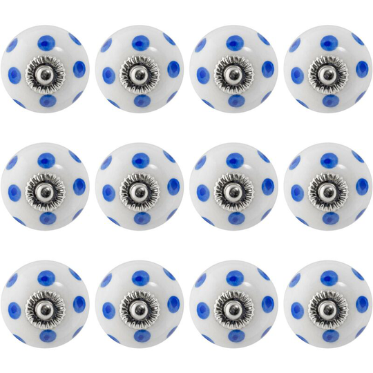 Nicola Spring Round Ceramic Cabinet Knobs - Navy Spot - Pack of 12