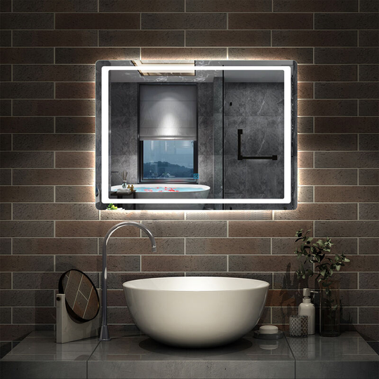 Illuminated Bathroom Mirror with Demister Over Bathroom Sink White led Light-900x650mm