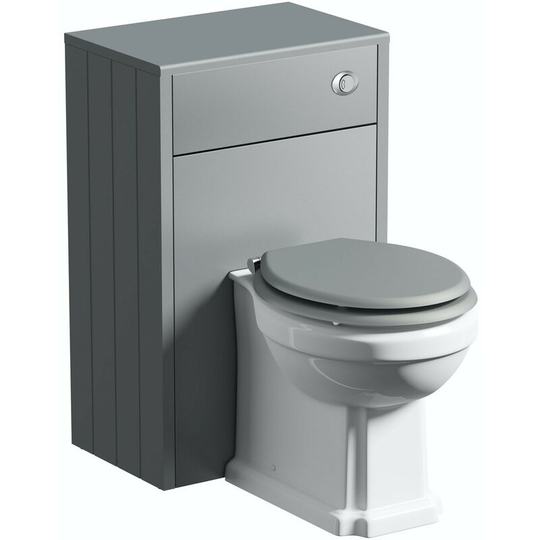 Dulwich stone grey back to wall unit and traditional toilet with grey wooden seat - Grey - Orchard
