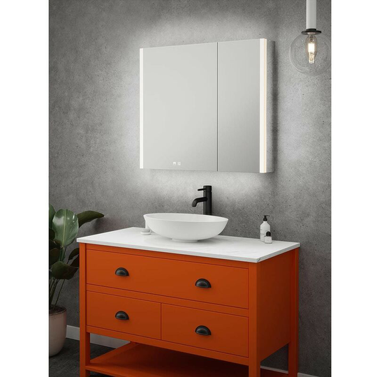 Hughes black led illuminated mirror cabinet 700 x 800mm with demister, charging socket & bluetooth speakers - Black - Mode