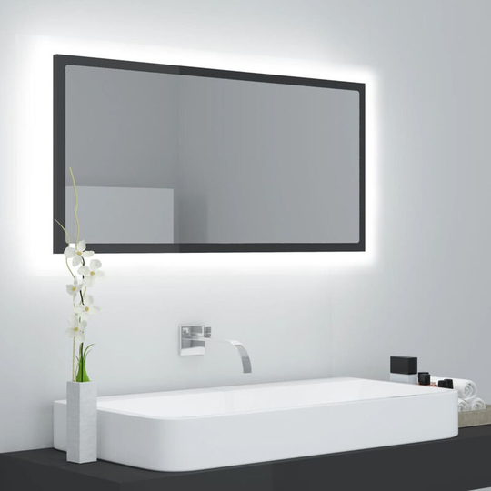 Led Bathroom Mirror High Gloss Grey 90x8.5x37 cm Chipboard