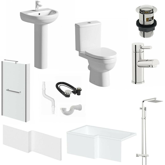 Tradeessentials - Orchard Eden bathroom suite with left handed l shaped shower bath 1700 x 850 with taps, shower and wastes - White