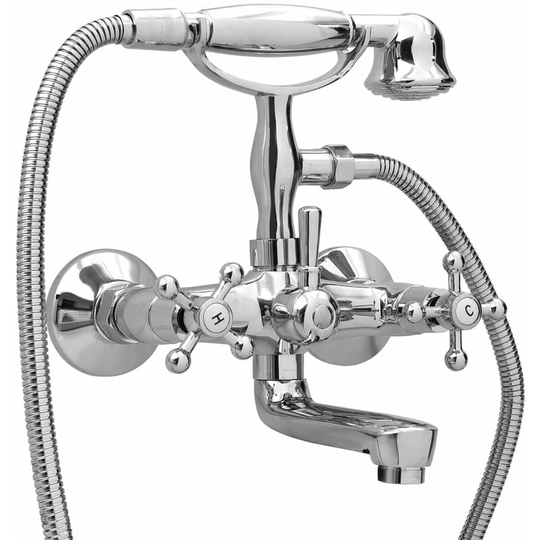 2-Handle Bathtub Faucet + Hand Shower Diverter Chrome Retro FF146491_UK - Topdeal