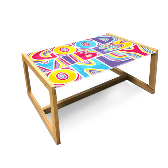 Saying Coffee Table, Phrase With Contemporary Cheerful Design In Summer Colors, Acrylic Glass Center Table With Wooden Frame For Offices Dorms Multico
