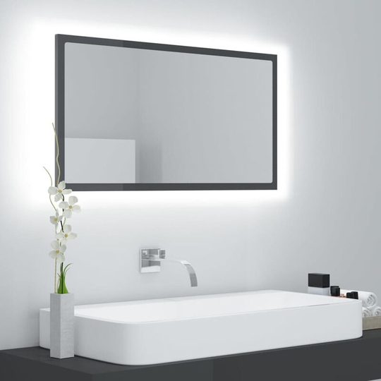 Led Bathroom Mirror High Gloss Grey 80x8.5x37 cm Chipboard