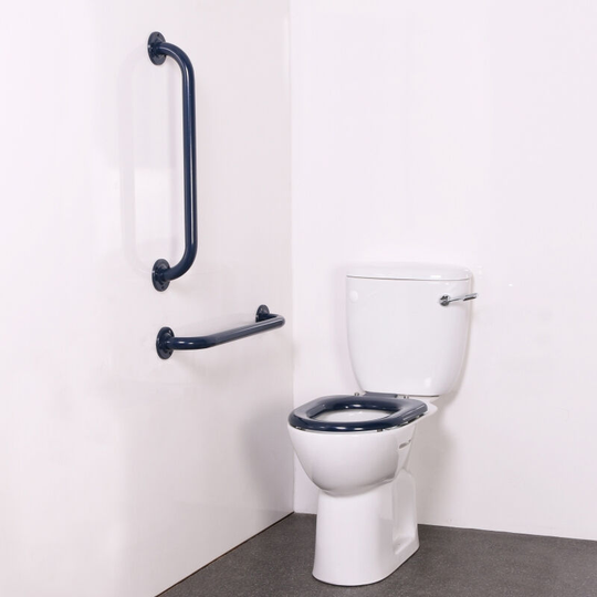 Nymas - NymaPRO Close Coupled Ambulant Doc m Toilet Pack with Stainless Steel Grab Rails - Dark Blue