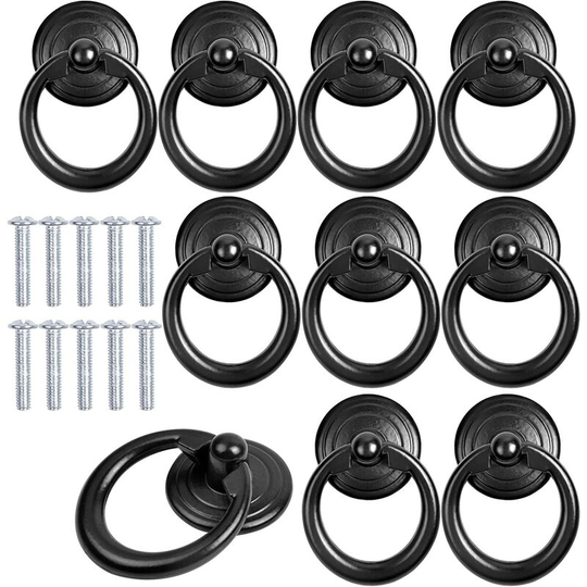 Perlerare - 10 Pcs Black Cabinet Handle Metal Door Knob Drawer Ring Classic Pull Handle Round Furniture Handle Furniture Knob Pull Handles with