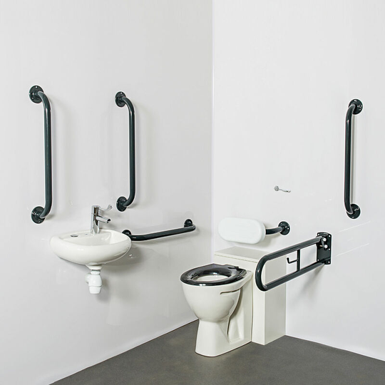 NymaPRO Back to Wall Doc m Toilet Pack with Concealed Fixings - Dark Grey Grab Rails - Nymas
