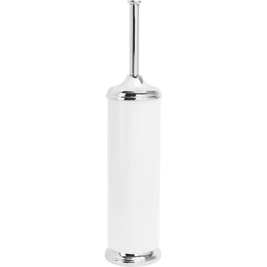 Opera Polished Chrome and Frosted Glass Floor Standing Toilet Brush and Holder - White/Chrome