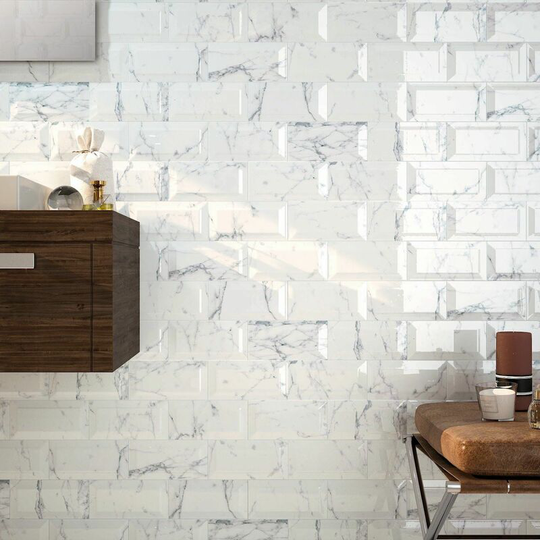 Metro White Calacatta Marble Ceramic Tile Sample - White - Amiata