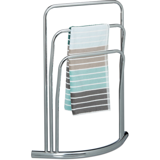 Relaxdays - curvy Towel Rack with 3 Towel Rails, Size: 85 x 66 x 20 cm Free-Standing Towel Rack Towel Holder made of Metal in Stainless Steel Look as