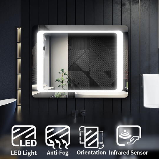 Elegant - Bathroom Mirror Anti-Fog Illuminated led Copper-Free Silver Mirror Wall Mounted 800x600mm Mirror with Infrared Sensor