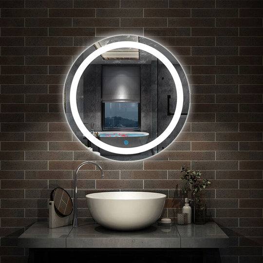 Round Bathroom Mirror with led Lights Touch Sensor,Cool White Light,Wall Mounted,IP44 Anti-fog- 600x600 30mm Wide b