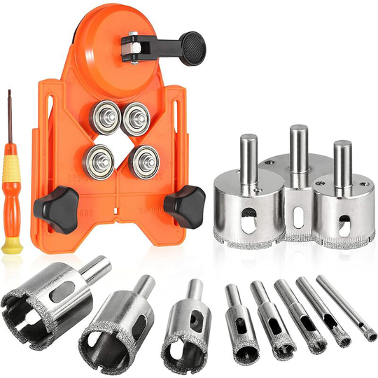 Diamond Hole Saw, Adjustable Hole Saw Tile Hole Saw Locator with 11pcs Diamond Coated Drill Bits + 1pcs Hole Saw Guide Screwdriver with Suction Cup
