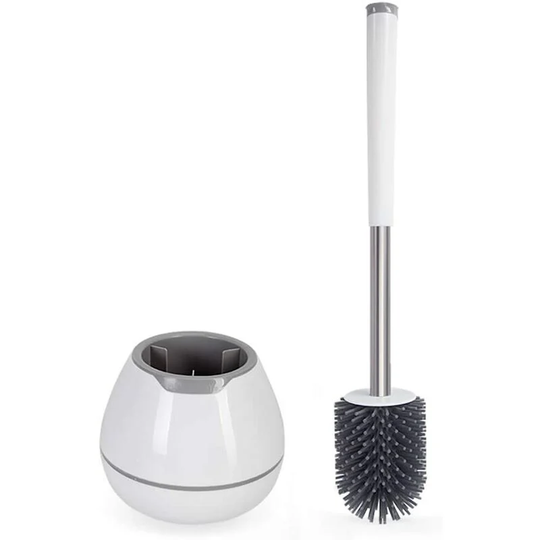 Toilet Brush, Toilet Brush, Silicone Toilet Brush with Quick-Drying Holder, Non-Slip Long Handle - White