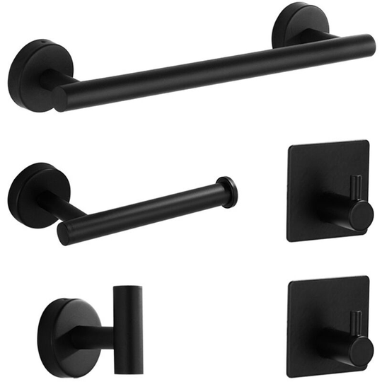 5PCS Bathroom Hardware Set Towel Bar Toilet Paper Holder 3 Hooks Stainless Steel Wall Mounted Drilling Towel Holder Toilet Paper Rack Hanging Hooks