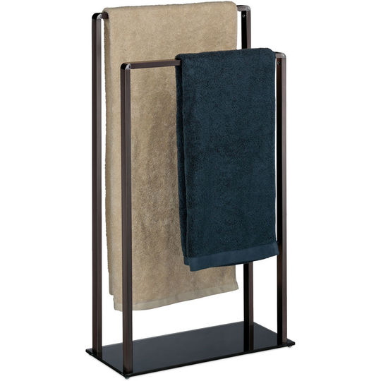 Freestanding Towel Rack, 2 Rails, Modern, Metal, Clothes Valet Stand, HxWxD: 80 x 45 x 20 cm, Bronze-Black - Relaxdays