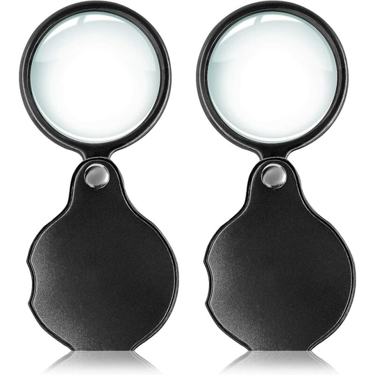 2pcs 10x Small Pocket Magnify Glass Premium Folding Mini Magnifying Glass with Rotating Protective Leather Sheath, Apply to Reading, Science,