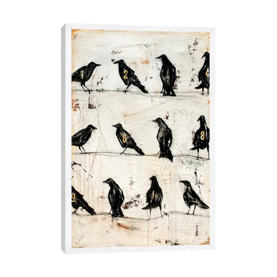 'Crows on the Line' by Erin Ashley - Floater Frame Graphic Art Print on Canvas