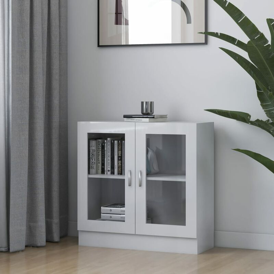 Topdeal Vitrine Cabinet High Gloss White 82.5x30.5x80 cm Chipboard FF802747_UK