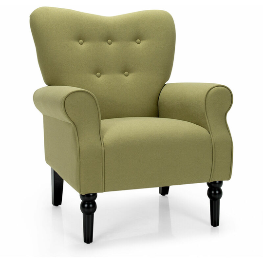 Modern Accent Chair Upholstered Button Single Sofa Wooden High Back Armchair