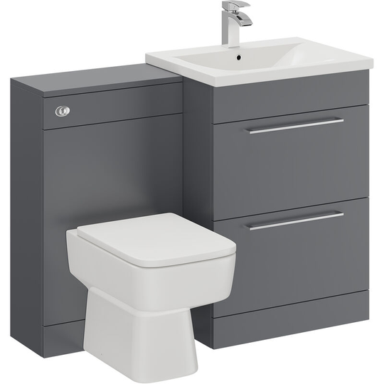 Wholesale Domestic - Napoli Gloss Grey 1100mm 2 Drawer Vanity Unit Toilet Suite - Gloss Grey